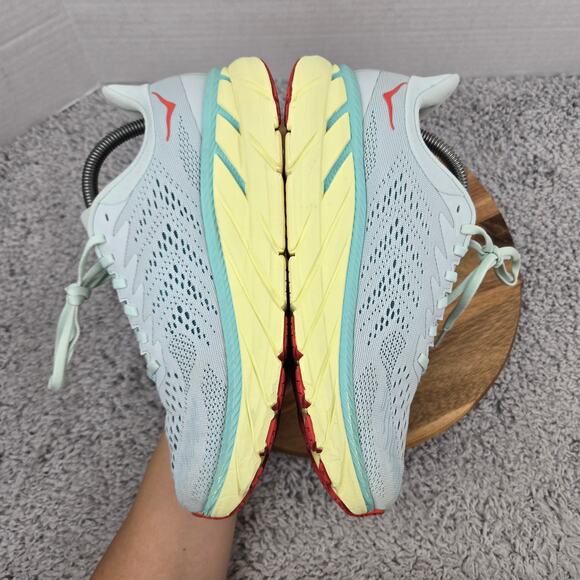 Hoka One One Women 9.5D Wide Clifton 7 Morning Mist Hot Coral Daily Running Shoe - Picture 6 of 13
